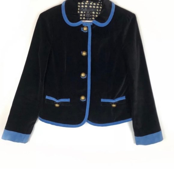 Marc Jacobs Velvet Black Blue Gold Button Blazer Jacket Size 4 - Picture 4 of 7